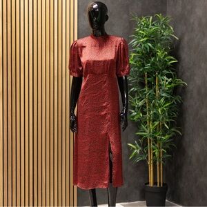New Look Red Satin Cheetah Maxi Dress, Size 8